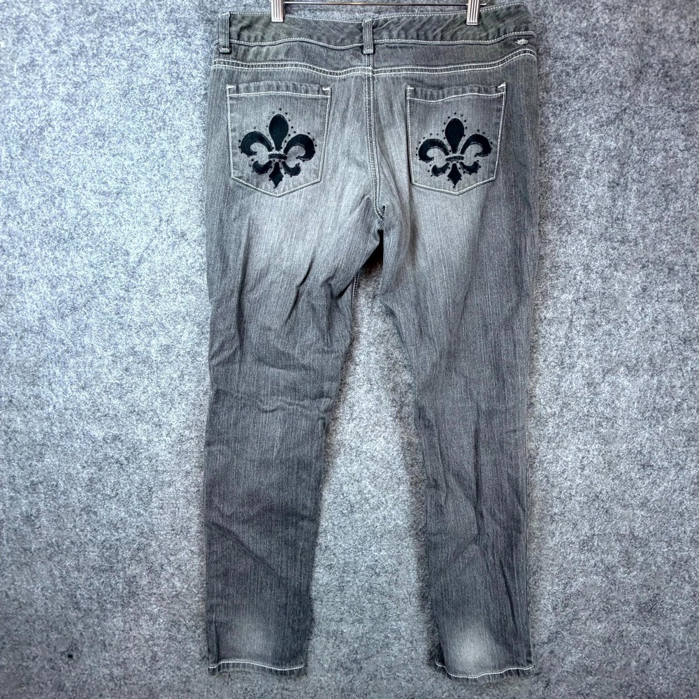 Mossimo Supply Co Skinny Jeans Womens 17 Gray Distressed Fleur De Lis Embroidery